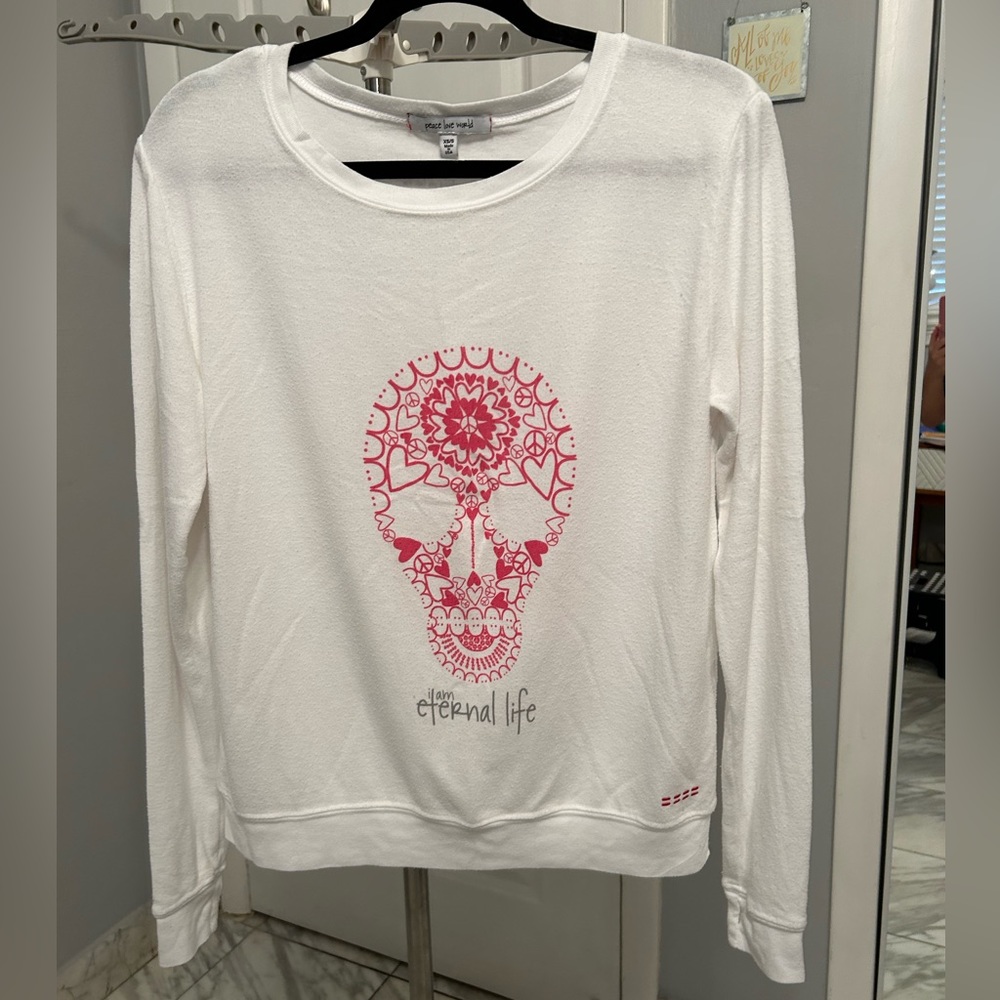 Peace Love World: I am Eternal Life Oversized Long-Sleeve Crew Neck Sweatshirt